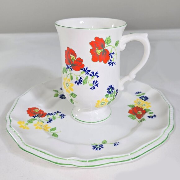 VTG Crown Staffordshire Garden Mug/Plate Set England Fine Bone English China - Picture 1 of 10